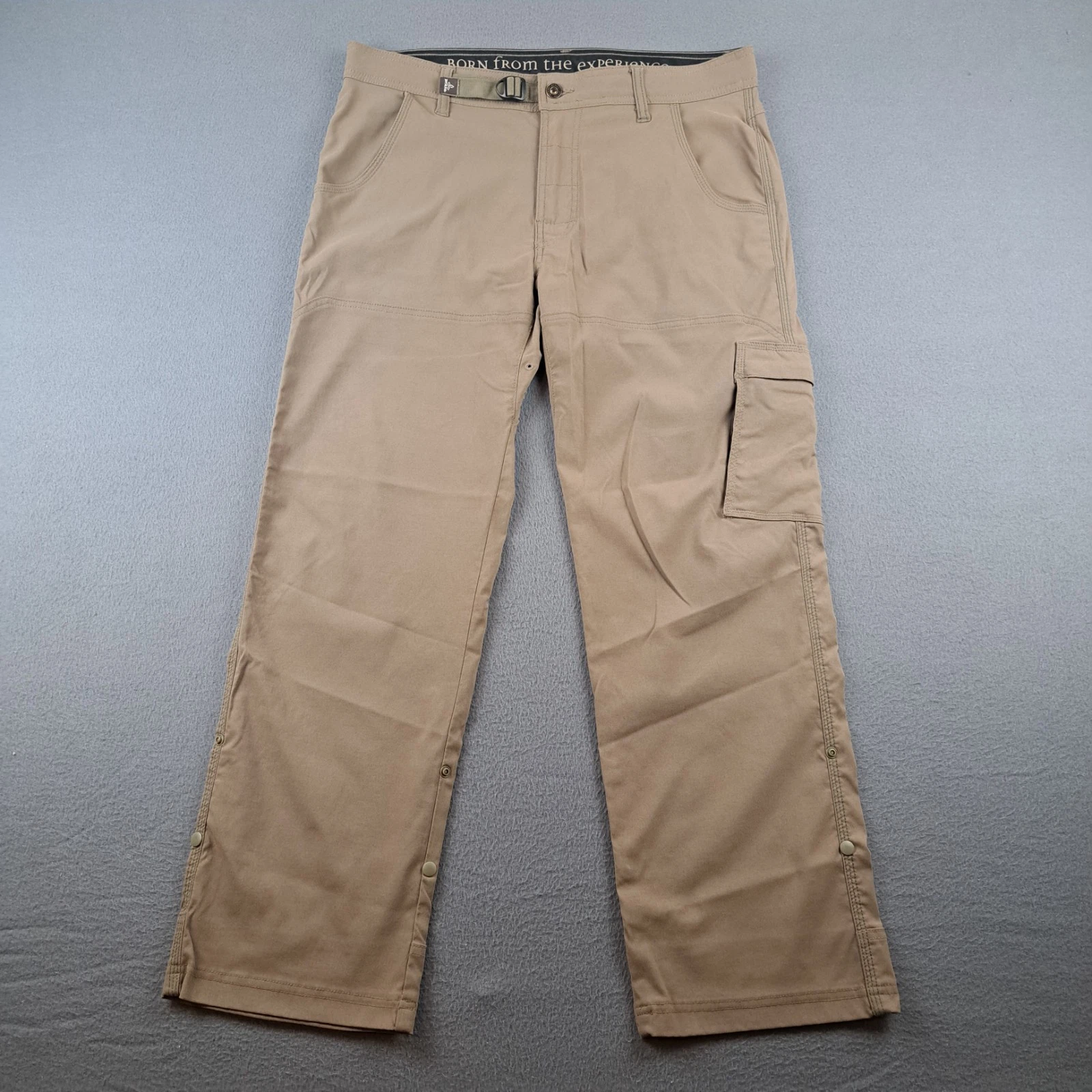 PRANA Stretch Zion Pant Men 33x30 (Fits 35X29) Brown Cargo Roll-Up Leg Hiking