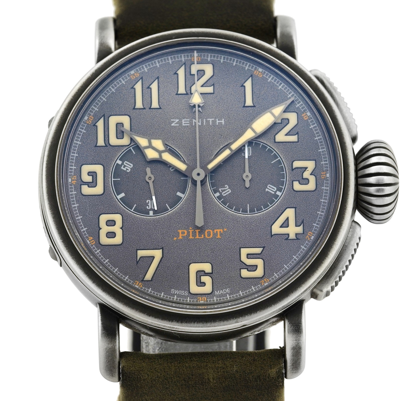 ZENITH Pilot Ton Up Type 20 11.2430.4069/21.C773 Automatic Grey Men Warranty