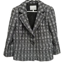 Classiques Entier Plaid Tweed Blazer Jacket Career Wear Gray Black Women's L
