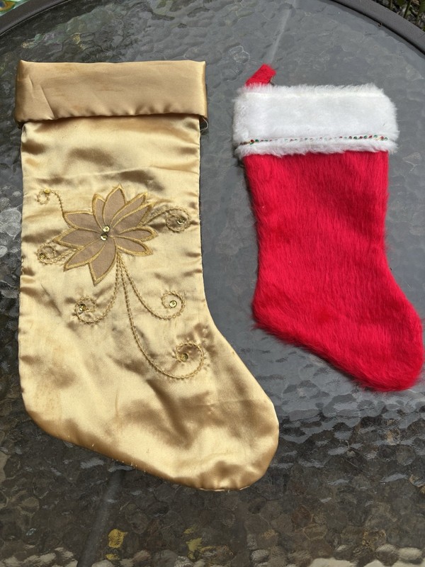 Vintage Two Christmas Stockings 16” Long and 11-1/2” Long