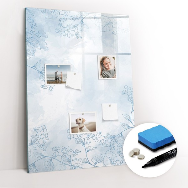 Glas Magnettafel Beschreibbar Mit Marker Schwamm Magneten Blumenskizze 70X100 Cm-image