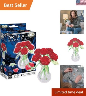 Engaging Red Roses Puzzle - Skill-Building 3D Crystal Design for Ages 12+