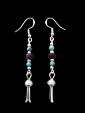 NATIVE AMERICAN Kingman Turquoise & Lepidolite Squash Blossom Earrings