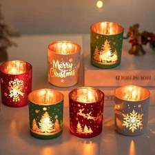 Christmas Votive Candle Holders: Glass Tealight Candle Holder Set of 6 Tea Ca...