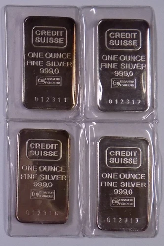 Lot of Four sealed connected Credit Suisse 1 troy oz .999 fine silver bars