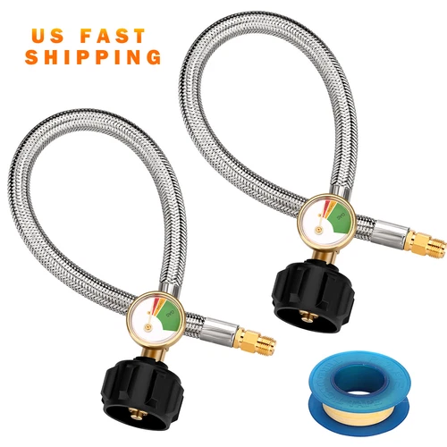 2025 2 Pack 15 inch Stainless RV Propane Hose with Gauge QCC1/ Type 1 Connection - Picture 3 of 35