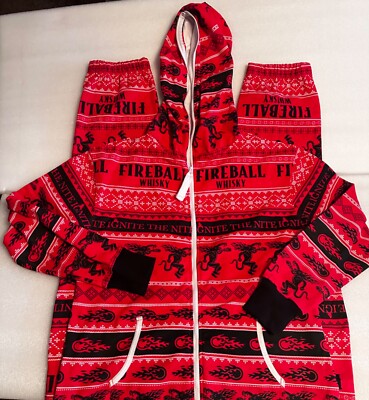 NEW Fireball Whiskey Pajamas Flannel Lined Union One Piece Zip Pockets Adult XXL
