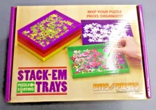 PUZZLE SORTING STACKABLE TRAYS WITH CLEAR LID 6 MULTI-COLOR STACK EM TRAYS