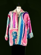 Hand Painted Silk Padded Jacket Michael Katz New York Plus Size Rare Collectible