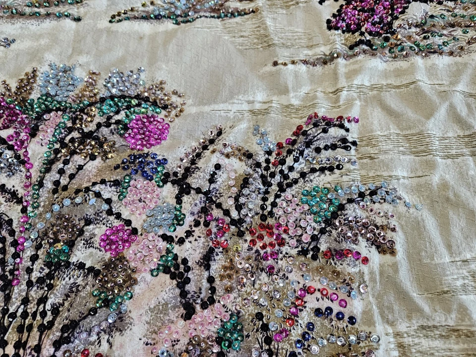 Tapiz vintage con lentejuelas a mano 36x24 bordes sin terminar Foto 2 de 4