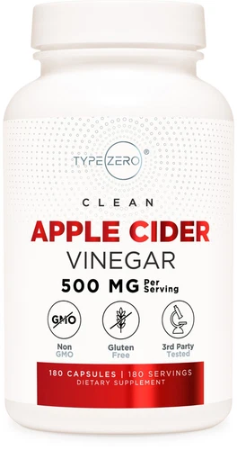 Type Zero Apple Cider Vinegar 500mg 180 Capsules - Gluten-Free, Non-GMO