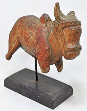 Antique Wooden Cow Figurine Original Old Hand Carved
