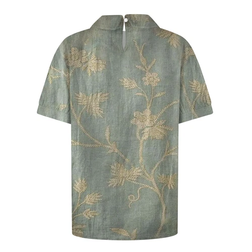 Damen Puppenkragen Hemd Baumwolle Leinen Blumenmuster Peter Pan Kragen Ärmel Shirts - Bild 9 von 56