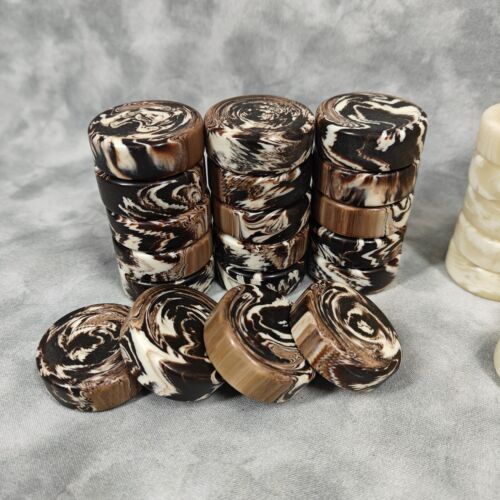 Set of 30+ Catalin Bakelite 1.5" Backgammon Chips Mocha Swirl & Ivory Cream 599g - Picture 2 of 21