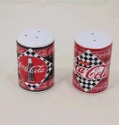 Vintage Coca Cola Salt & Pepper Shakers 1995 Enesco Ceramic Round Checkered 3.5”