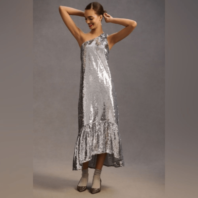 Anthropologie Maeve One-Shoulder Sequin Maxi Dress Large | eBay