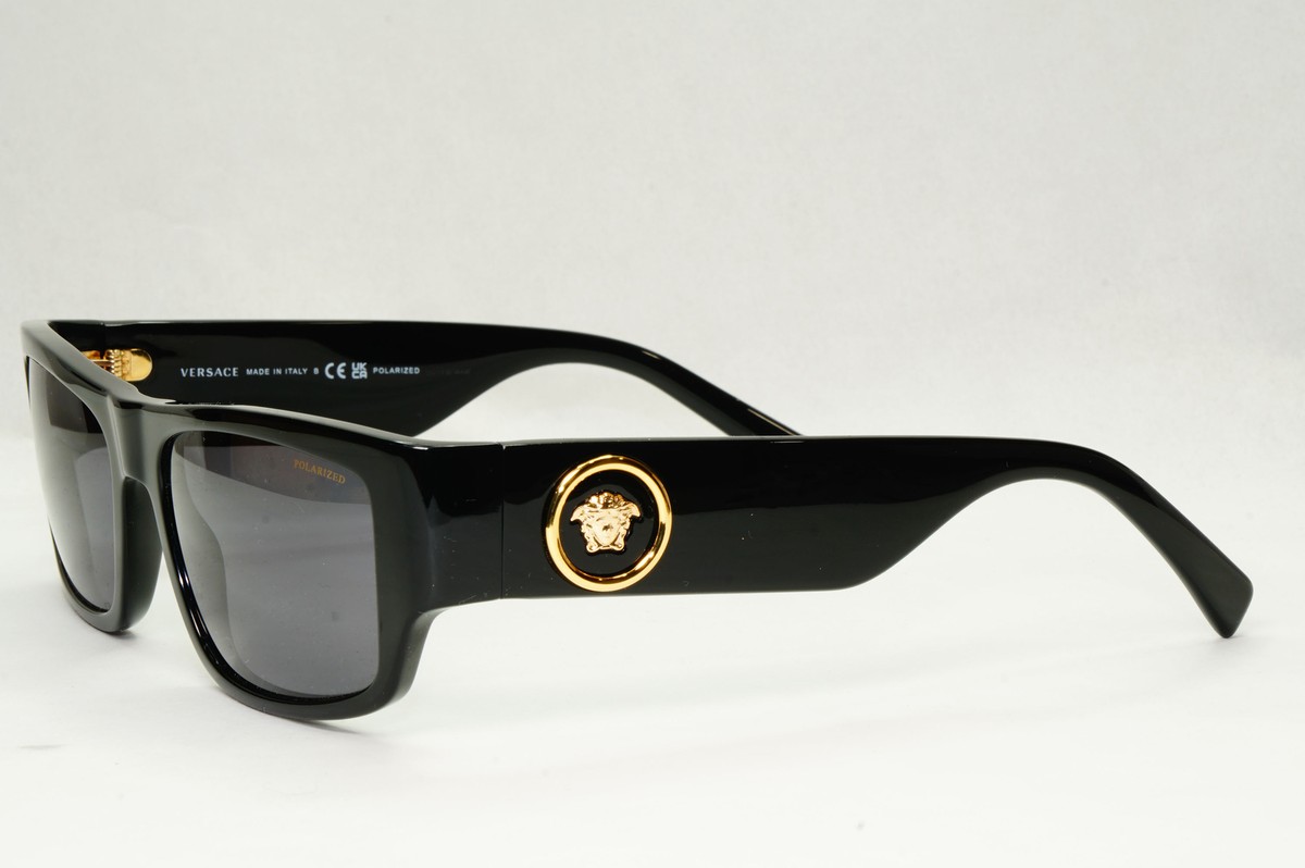 Versace Sunglasses Polarized Black Gold Medusa Logo MOD VE 4385 