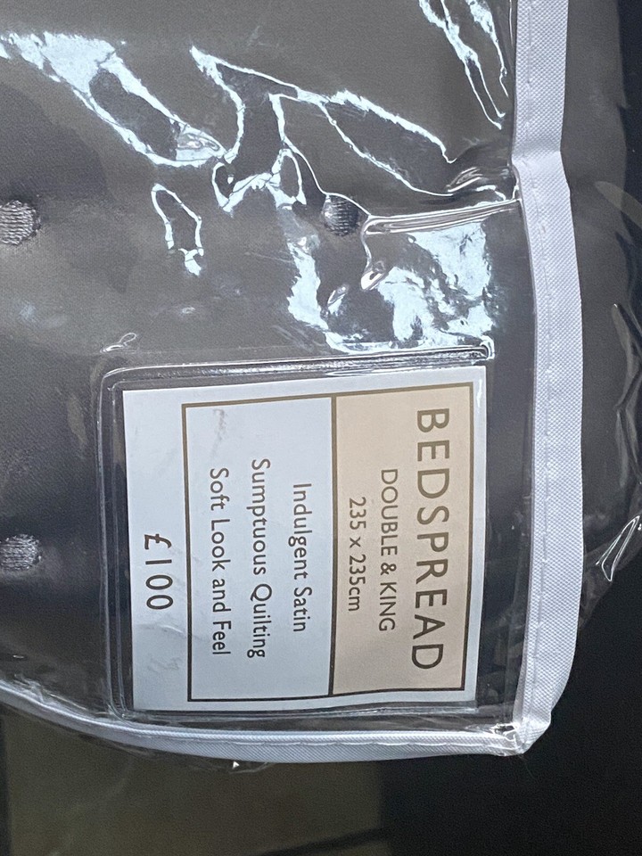 DORMA Ophelia Luxury Quilted Grey Bedspread 235 x 235cm BNIP RRP