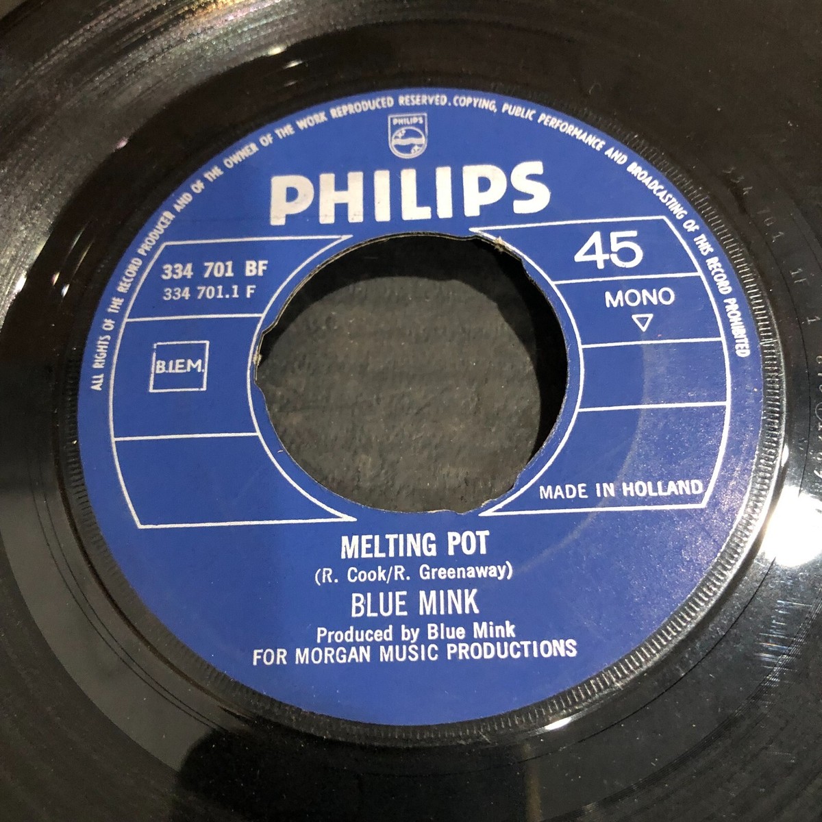 BLUE MINK MELTING POT, HOLLAND RARE PHILIPS, 45 RPM RECORD