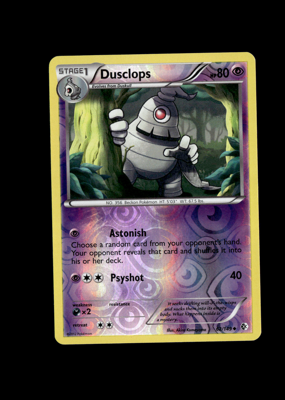 Pokemon 2012 NM Near Mint Dusclops Boundaries Crossed REVERSE 62/149 Card