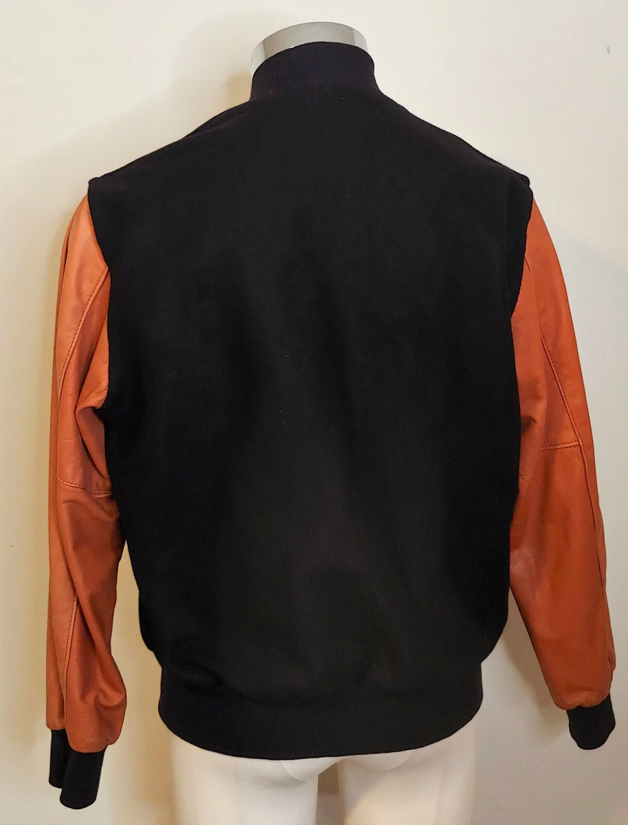 Vintage Holloway DAV Wool Leather Varsity Letterman Jacket M Black Brown