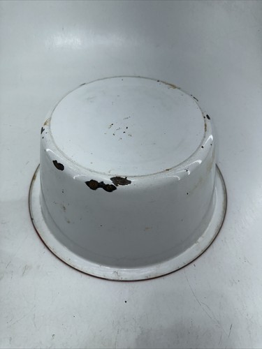 red & white Round porcelain enamelware 13in mid 1900s vintage pan bowl deep - Picture 3 of 6