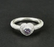 Ring Silver Heart Purple Amethyst Stone Texture Band Sterling Silver 925 Size 8