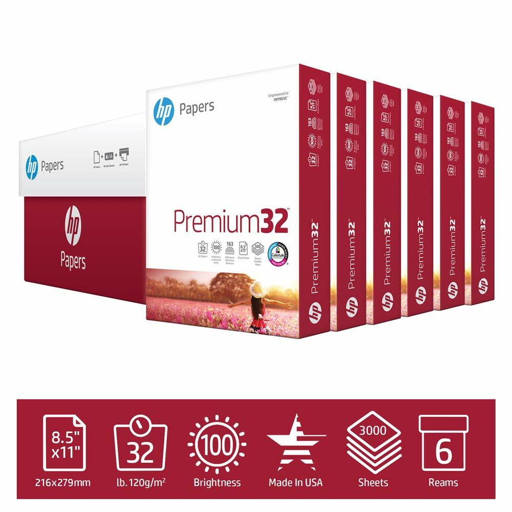 HP Printer Paper, Premium Copy Paper, 8.5x11, 100 Bright, PolyWrapped