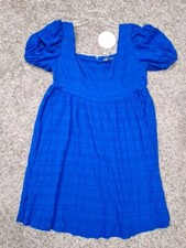 Shein Vcay Royal Blue Mini Dress Puff Sleeves Beach Babydoll  Size XL 12 NWT