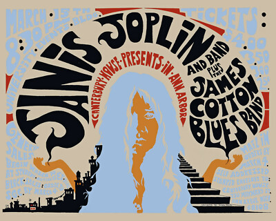 Janis Joplin - Wall Art of Concert Poster (1969), 8x10 Color Photo