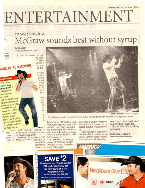 singer-actor TIM McGRAW- huge 280 pages - original clippings lot