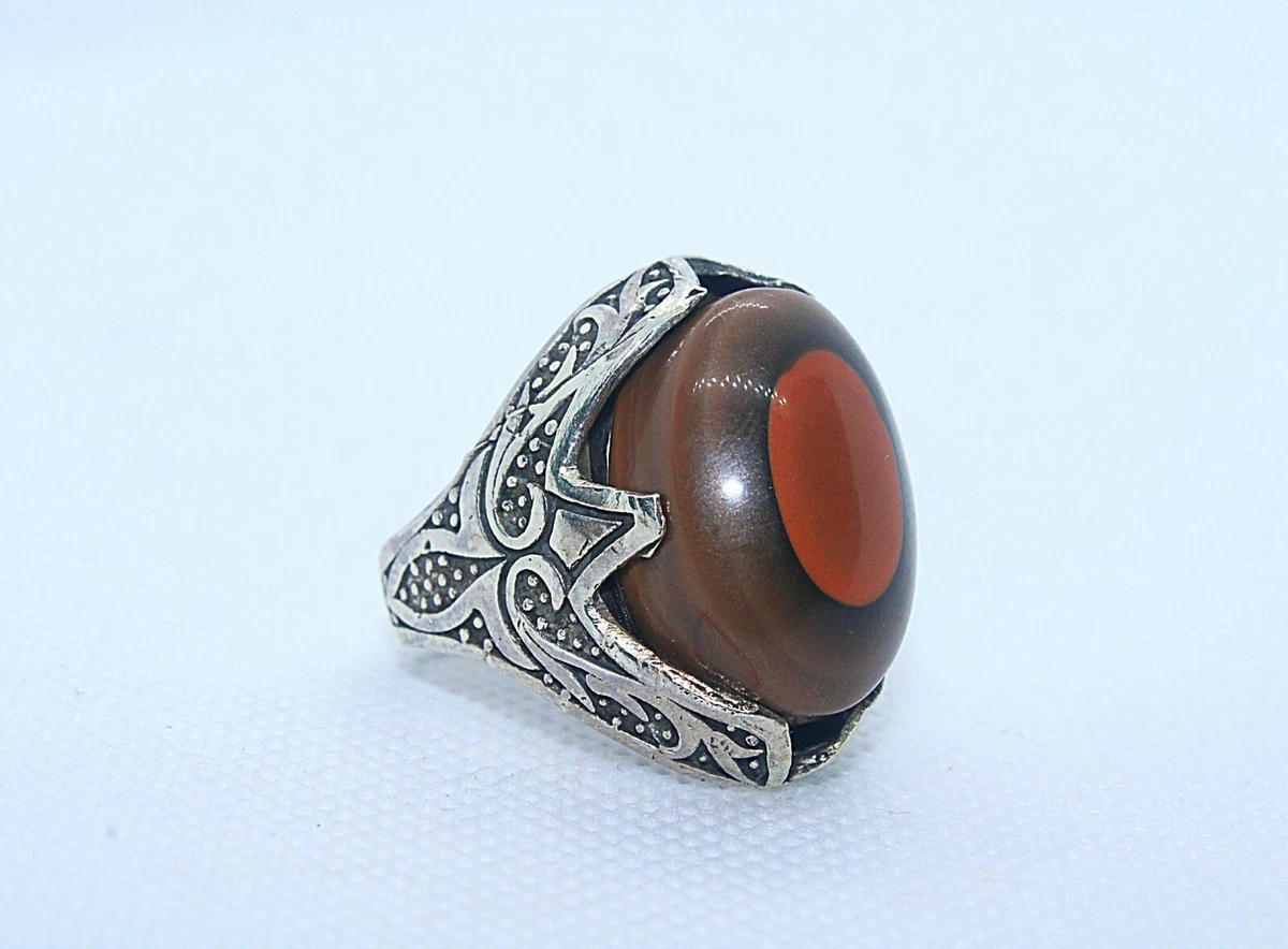 Yemeni Solomon Agate Aqiq Stone Handmade Sterling Silver Men s Ring