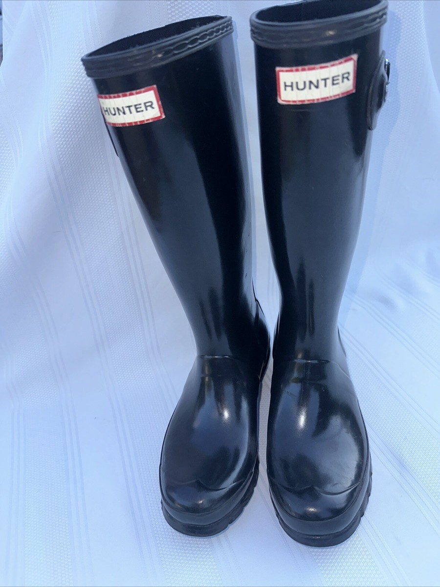 Hunter Original Tall Gloss Black Rain Boots Size 5G/4B Shoes Pull
