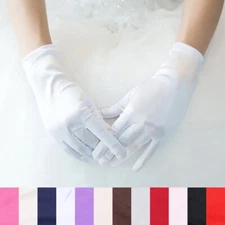 Premium Solid Color Wrist Length Short Satin Wedding Party Prom Bridal Gloves