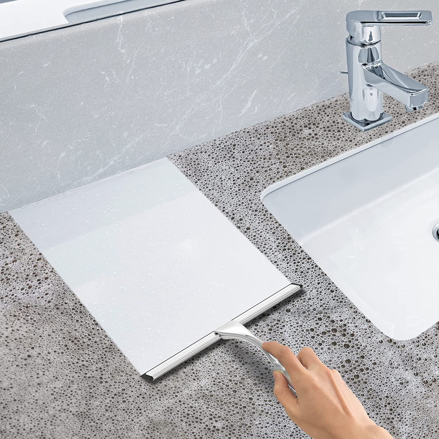 All-Purpose Stainless Steel Shower Squeegee for Shower Glass Door w/ 2 Adhesive