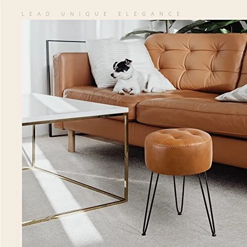 Faux Leather Vanity Stool Chair for Makeup Room,Brown Stool for Whiskey Brown - Image 4 of 4