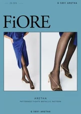 FIORE ARETHA METALIC PATTERN 20 DENIER PANTYHOSE TIGHTS 3 SIZES SILVER DOT BLACK