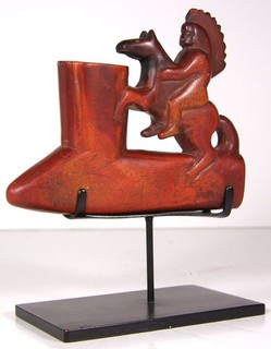 1870s NATIVE AMERICAN SIOUX INDIAN CATLINITE BRAVE ON HORSEBACK EFFIGY PIPE BOWL