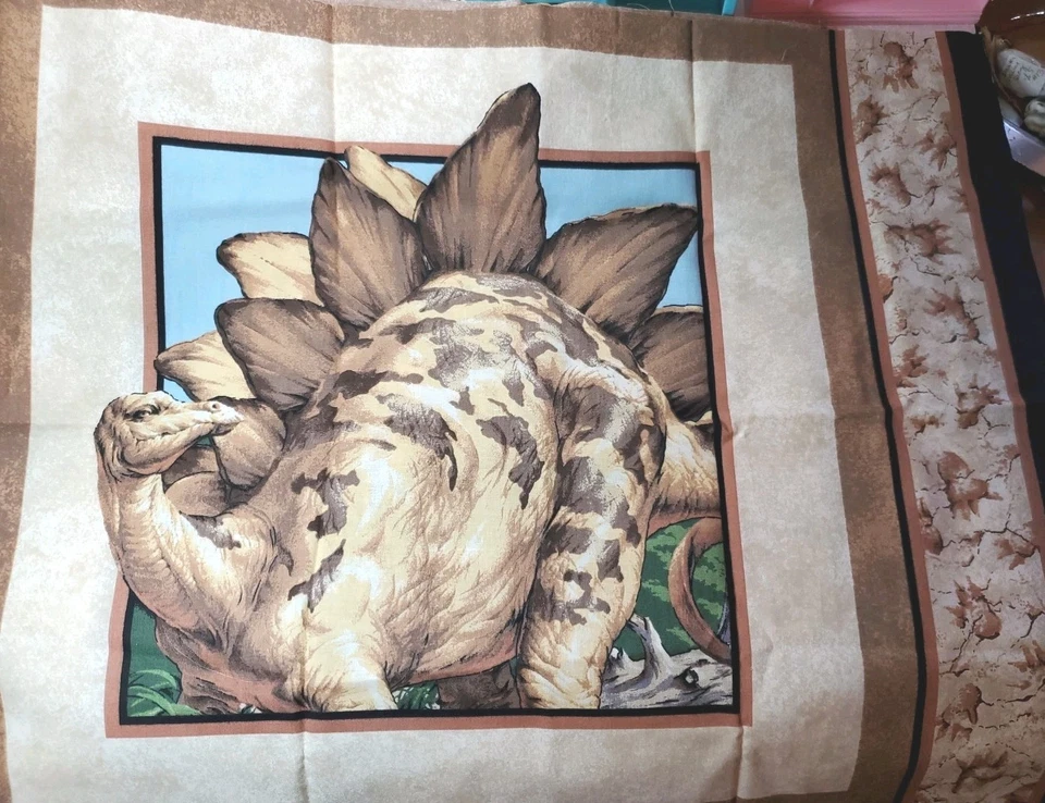 Vnt Sewing Fabric Springs Dinosaurs Pillow Panel Cut & Sew T-Rex Stegosaurus Ctn - Image 2 of 3