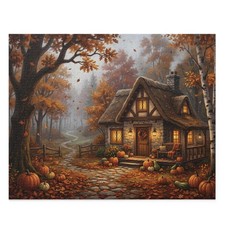 Autumn Cottage Puzzle  Cozy Fall Cabin Landscape Jigsaw 500 pieces