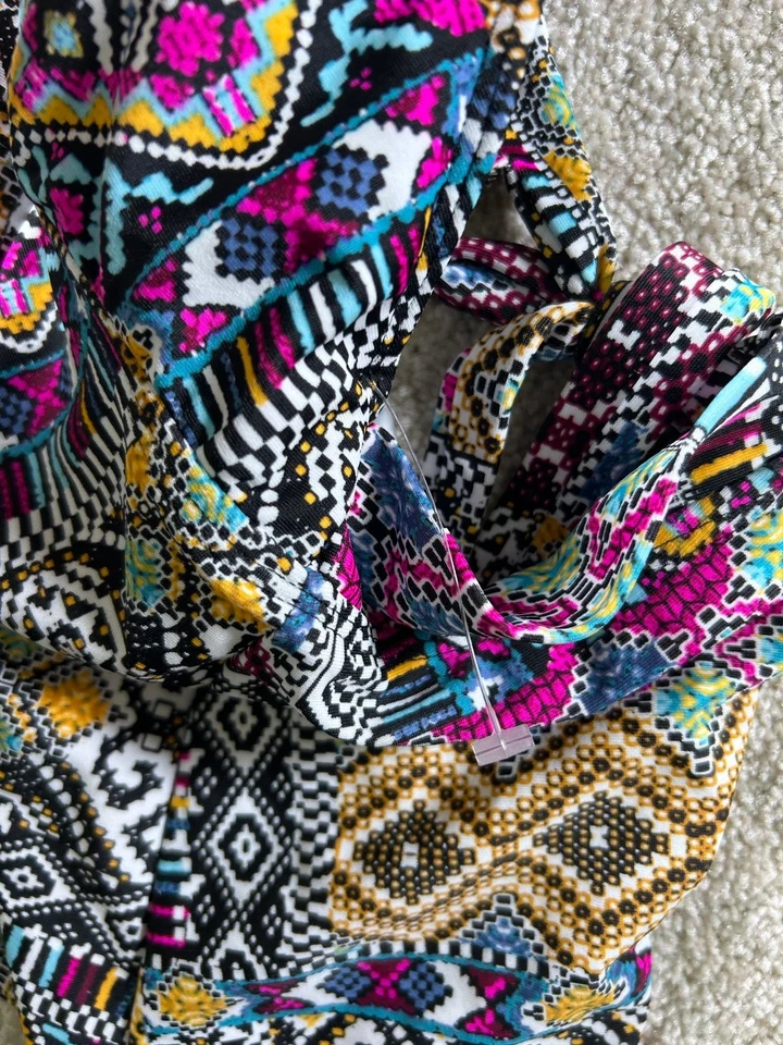 Traje de baño para mujer Mossimo mediano halter tankini top multicolor retazos Foto 2 de 4