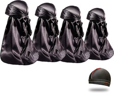 4PCS Silky Durags for Men Women 360 Waves with 1 Wave Cap