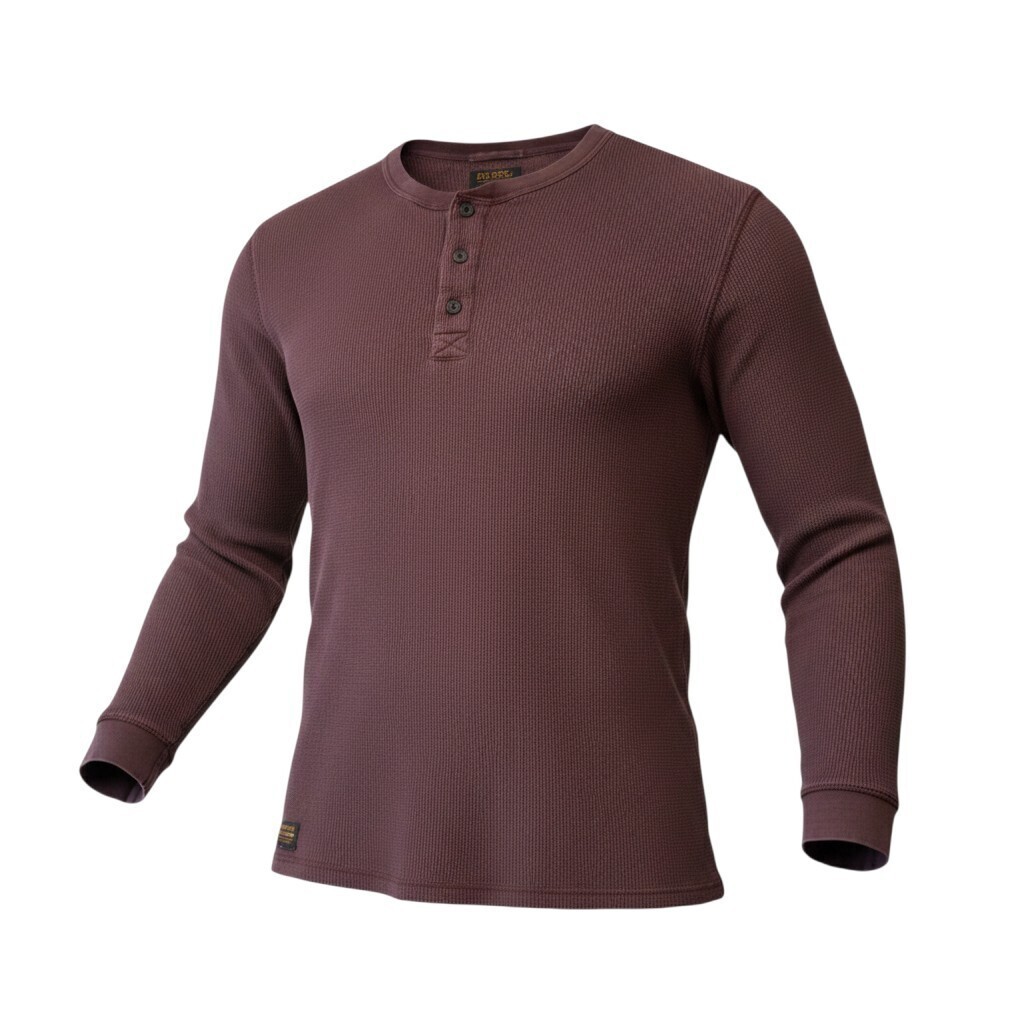 Next Henley Jumper Men's UK Size L Red Waffle Knit Collarless Long Sleeve
