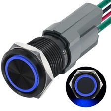 15Amp 16mm Latching Push Button Switch 12V-24V DC/AC On Off LED Circular Blue