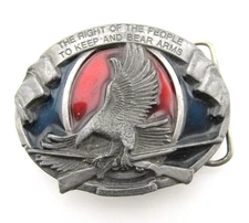 Vintage Bergamot Brass Works Belt Buckle 2A RIGHT TO BEAR ARMS 1984 Eagle Rifles