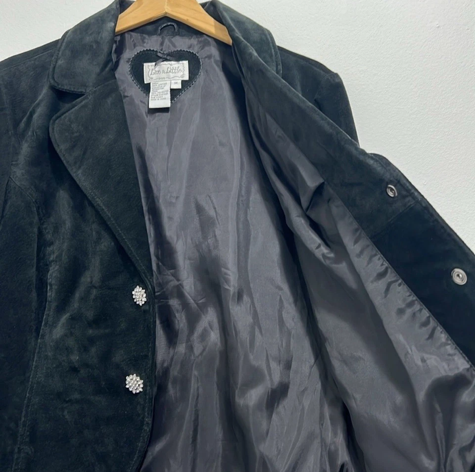 Chaqueta de cuero de gamuza negra vintage de los 90 para mujer de Live a Little Size Medium Foto 3 de 4