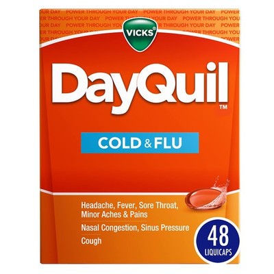 Vicks DayQuil Cold & Flu Medicine, Non-Drowsy 48 Count (Pack of 1), Black 