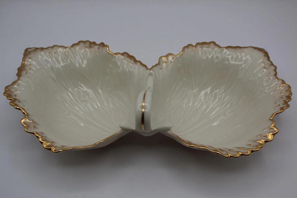 Plato Lenox Doble Hoja Dividido Relish Manejado Borde Dorado Marfil China Hecho en EE. UU. Foto 4 de 4