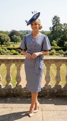 Ian Stuart London Dress & Wrap Jacket Size 10 Blue White Mother Of The Bride New