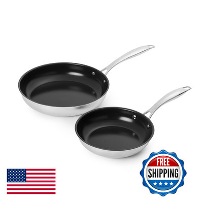 Retailer Basics 2-Piece Ceramic Non-Stick Stainless Steel Fry Pan Set 10-Inch An